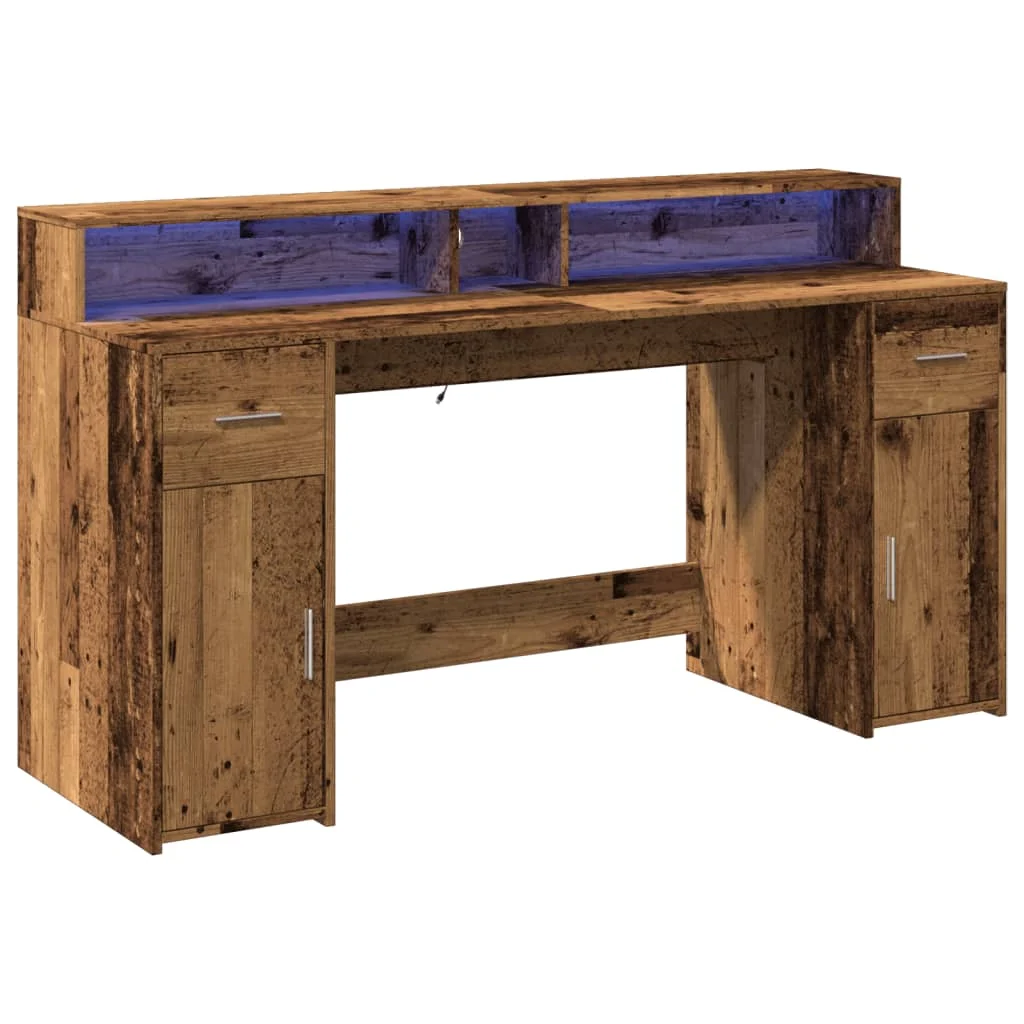 Bureau avec lumières LED 160 x 55 x 91 cm vieux bois bois d'ingénierie – vue de dessus