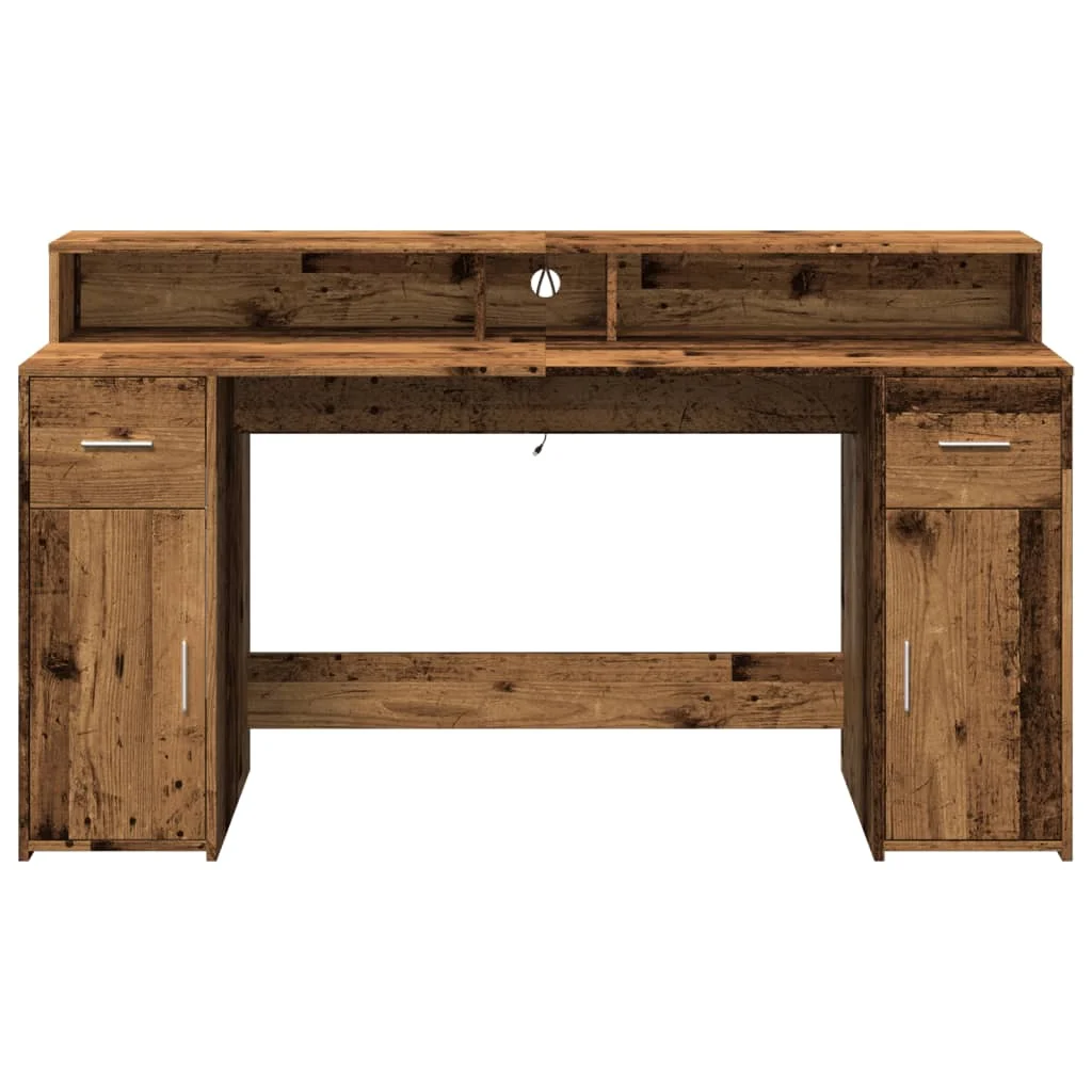 Bureau avec lumières LED 160 x 55 x 91 cm vieux bois bois d'ingénierie – vue de dos