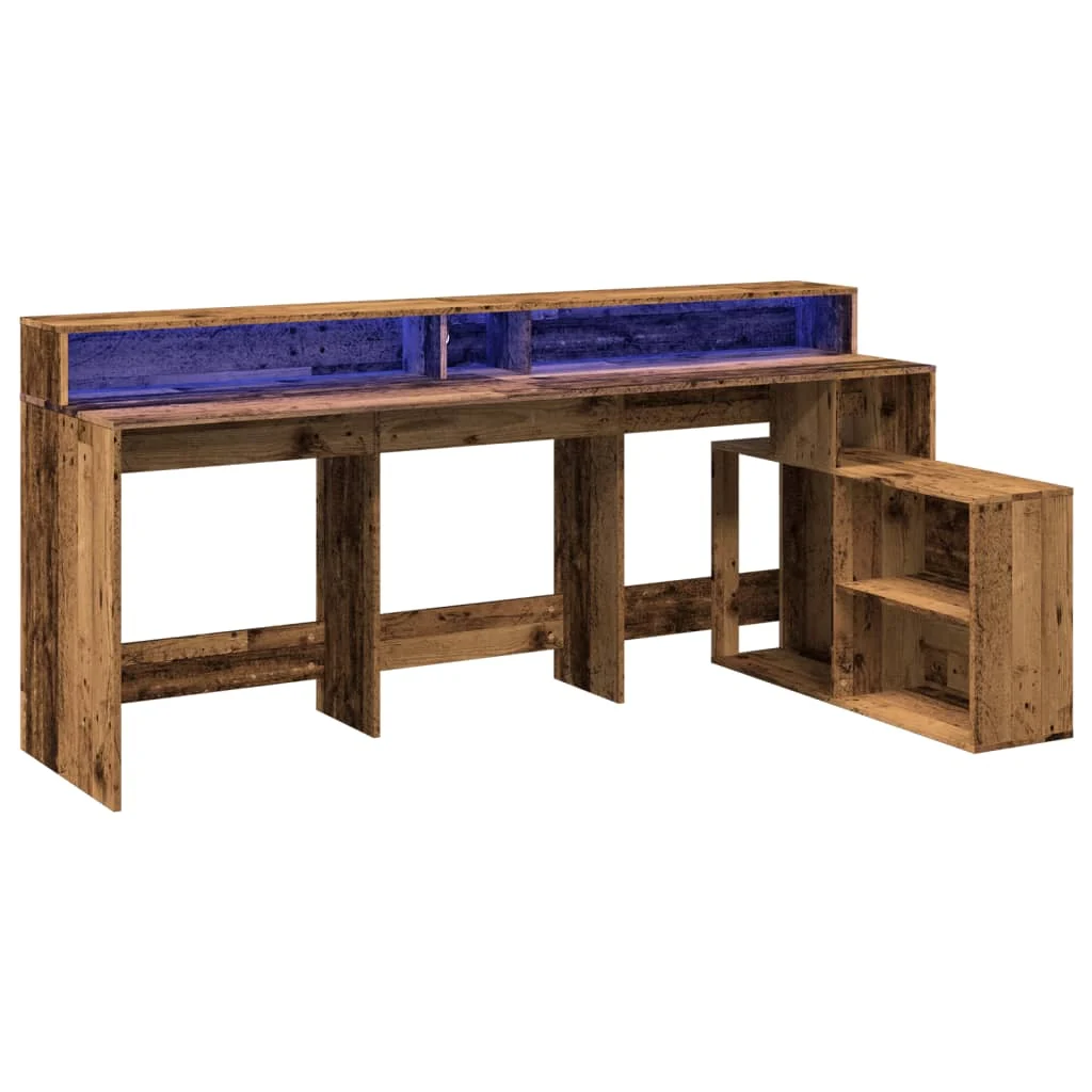 Bureau avec lumières LED 200 x 104 x 91 cm vieux bois bois d'ingénierie – vue de dessus