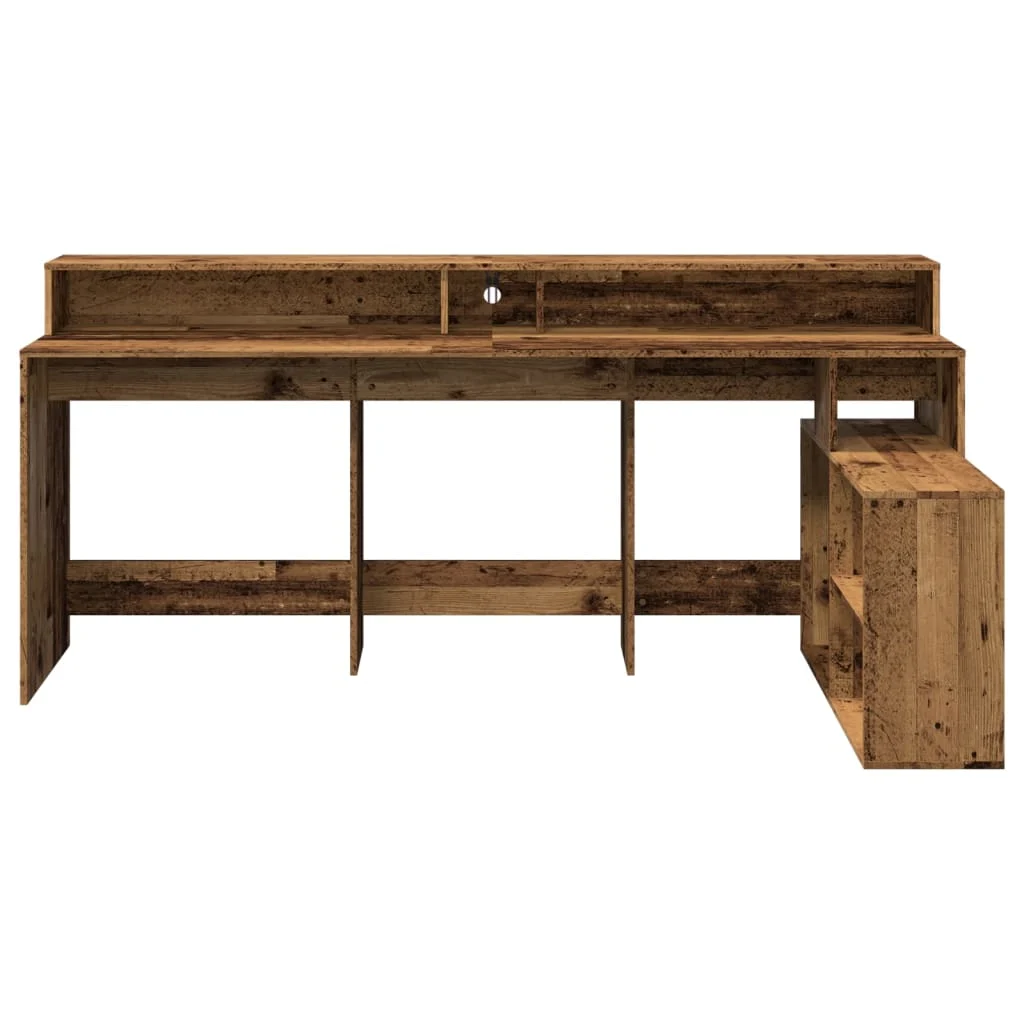 Bureau avec lumières LED 200 x 104 x 91 cm vieux bois bois d'ingénierie – vue de dos