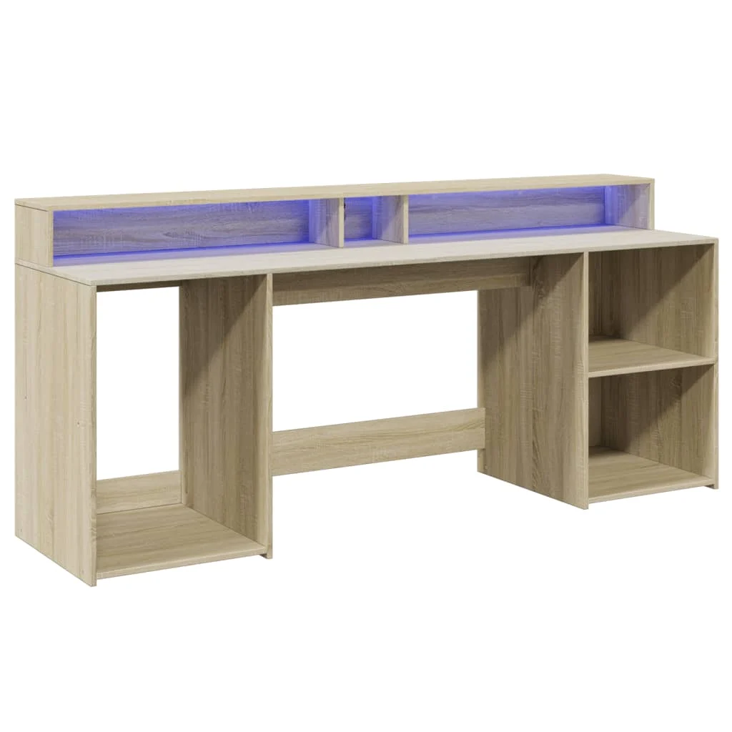 Bureau avec lumières LED 200 x 55 x 91 cm chêne sonoma bois d'ingénierie – vue de dessus