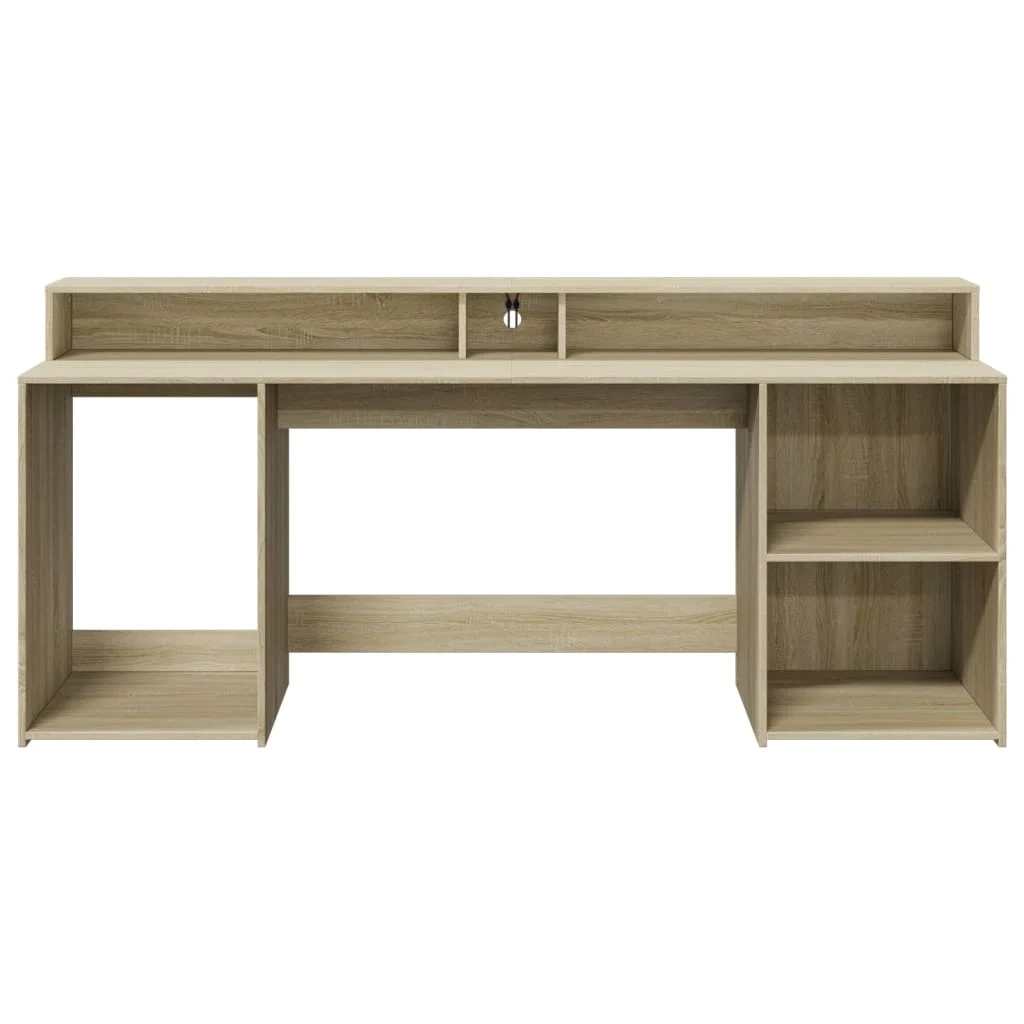 Bureau avec lumières LED 200 x 55 x 91 cm chêne sonoma bois d'ingénierie – vue de dos