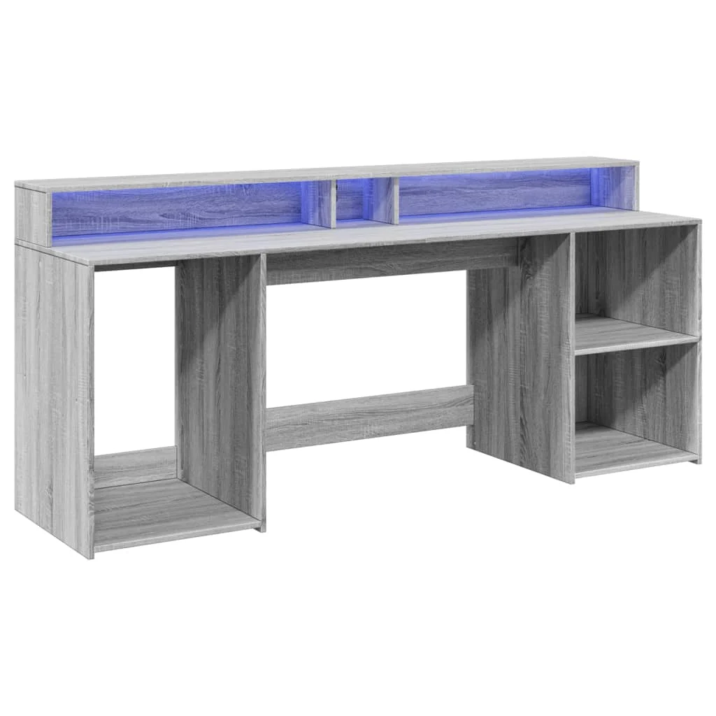 Bureau et lumières LED 200 x 55 x 91 cm sonoma gris bois d'ingénierie – vue de dessus