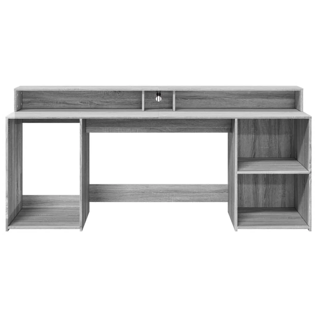 Bureau et lumières LED 200 x 55 x 91 cm sonoma gris bois d'ingénierie – vue de dos