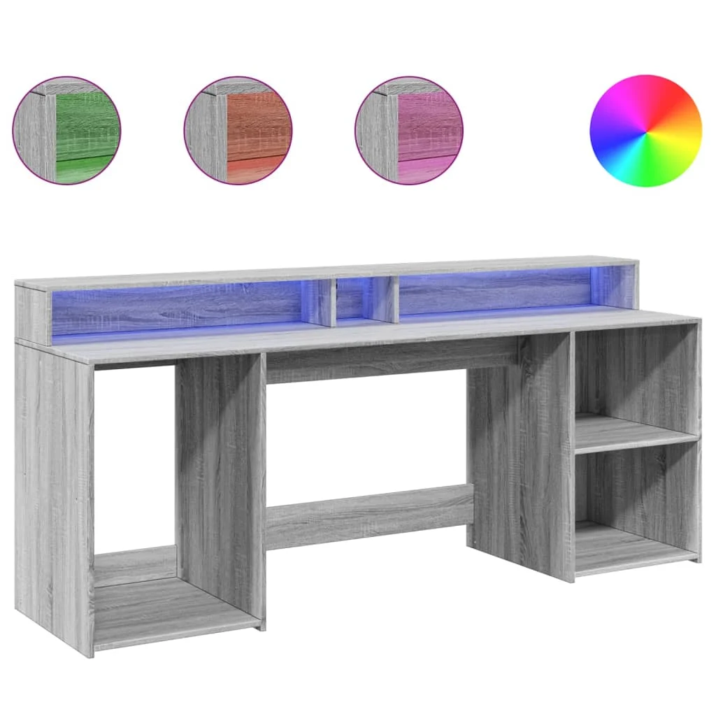 Bureau et lumières LED 200 x 55 x 91 cm sonoma gris bois d'ingénierie – vue de côté