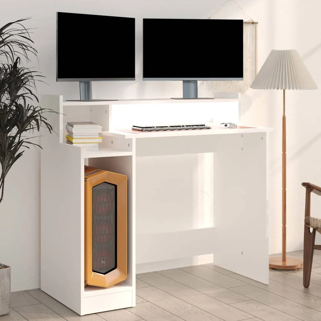 Bureau avec lumières LED 97 x 45 x 90 cm blanc bois d'ingénierie – vue de dessus