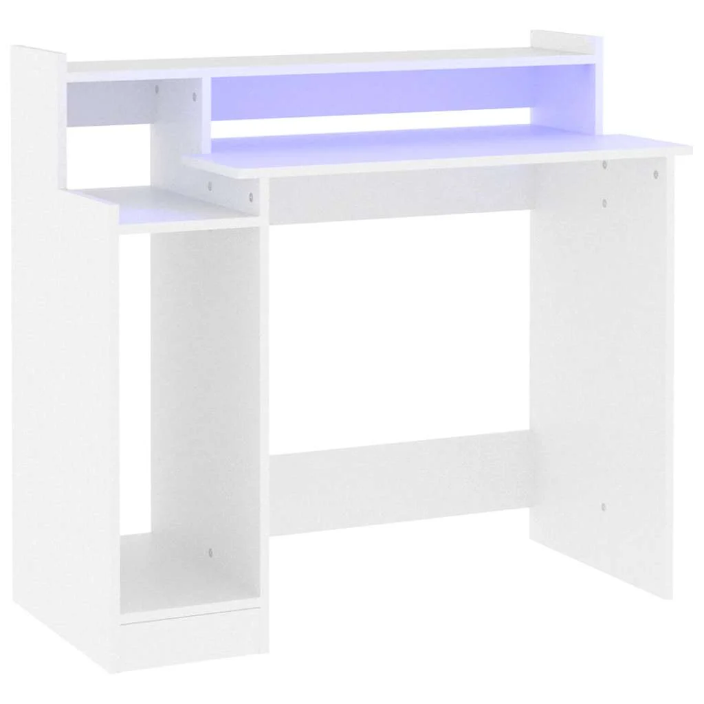 Bureau avec lumières LED 97 x 45 x 90 cm blanc bois d'ingénierie – vue de côté