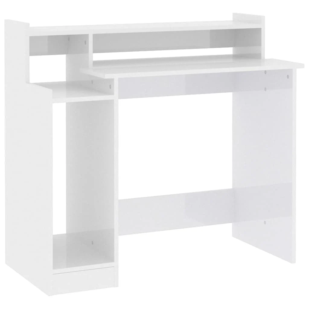 Bureau lumières LED 97 x 45 x 90 cm blanc brillant bois d'ingénierie – vue de dos