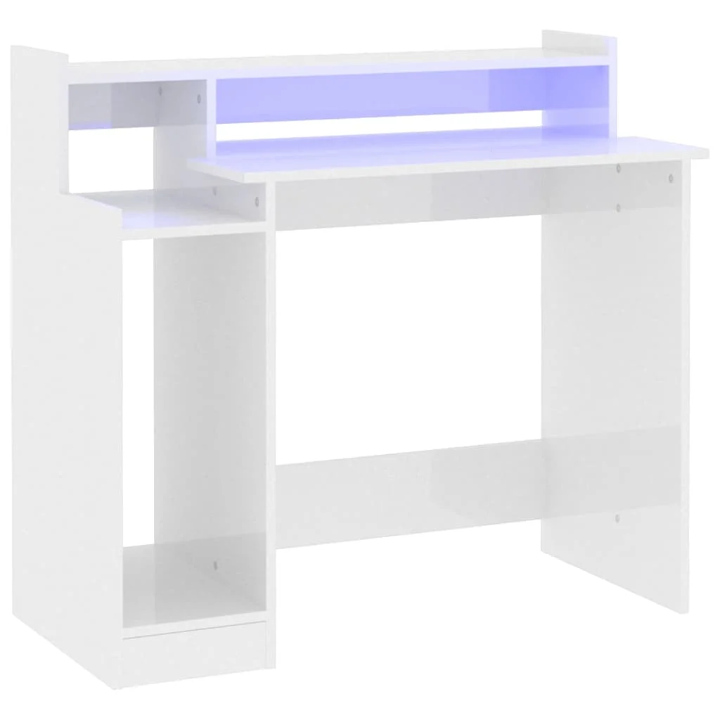 Bureau lumières LED 97 x 45 x 90 cm blanc brillant bois d'ingénierie – vue de côté