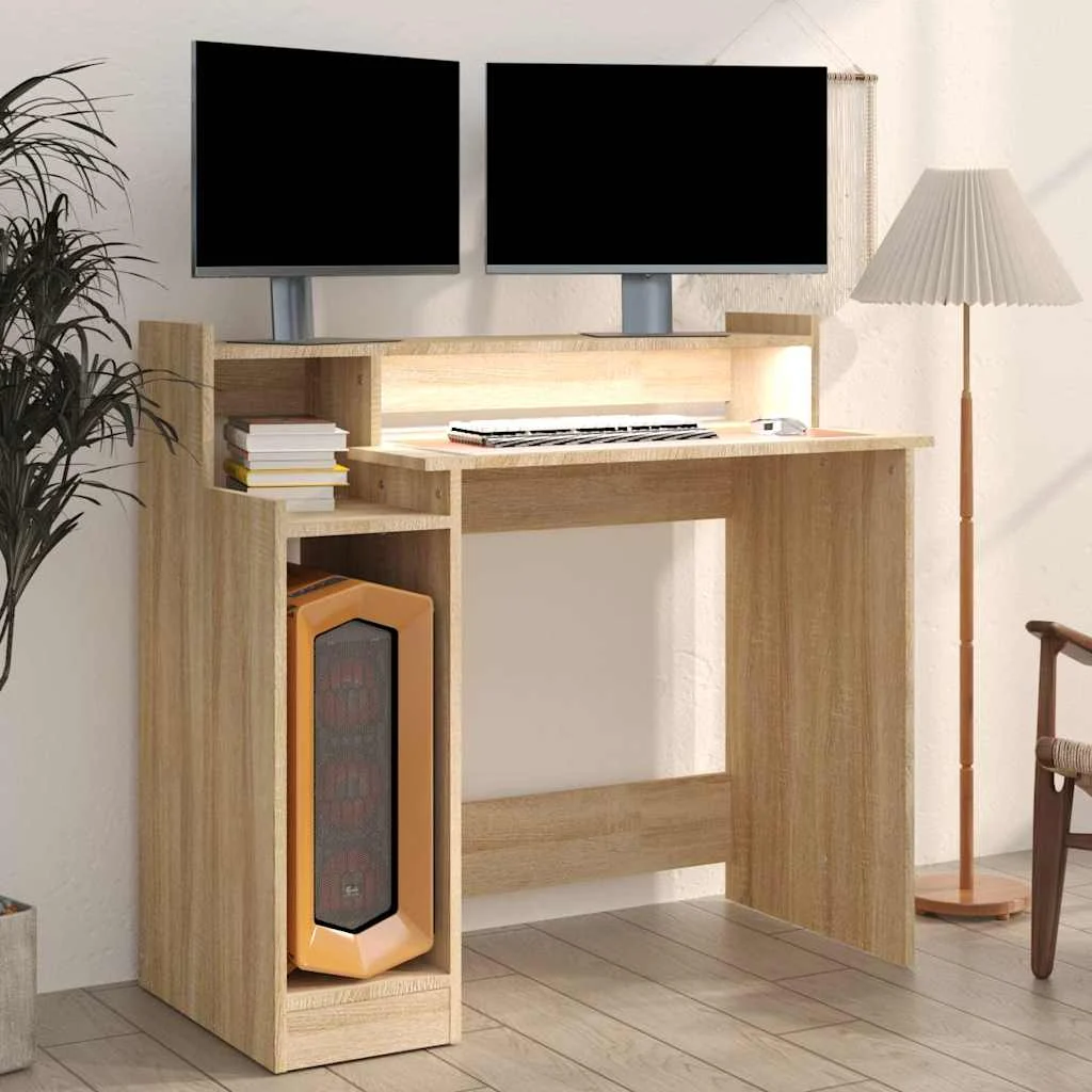 Bureau avec lumières LED 97 x 45 x 90 cm chêne sonoma bois d'ingénierie – vue de dessus