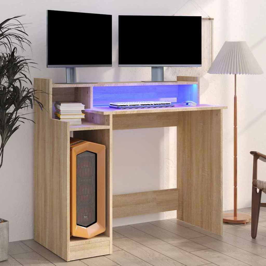Bureau avec lumières LED 97 x 45 x 90 cm chêne sonoma bois d'ingénierie – vue d’ensemble