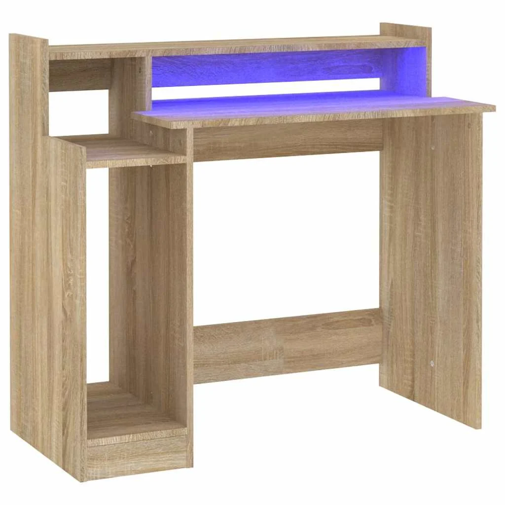 Bureau avec lumières LED 97 x 45 x 90 cm chêne sonoma bois d'ingénierie – vue de côté