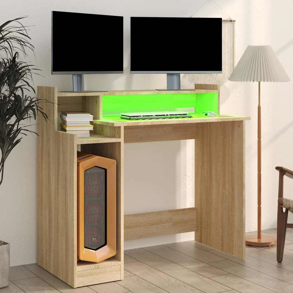 Bureau avec lumières LED 97 x 45 x 90 cm chêne sonoma bois d'ingénierie – vue de détail