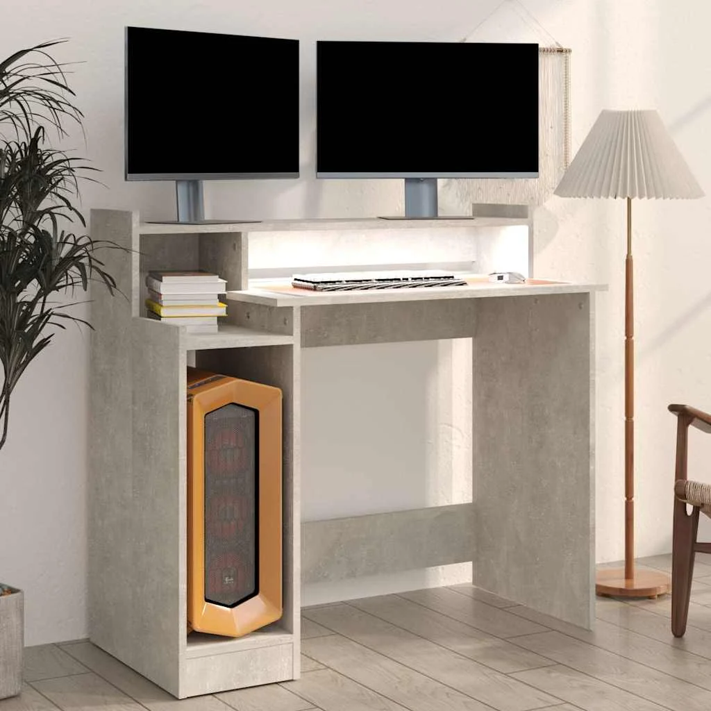 Bureau et lumières LED 97 x 45 x 90 cm gris béton bois d'ingénierie – vue de dessus