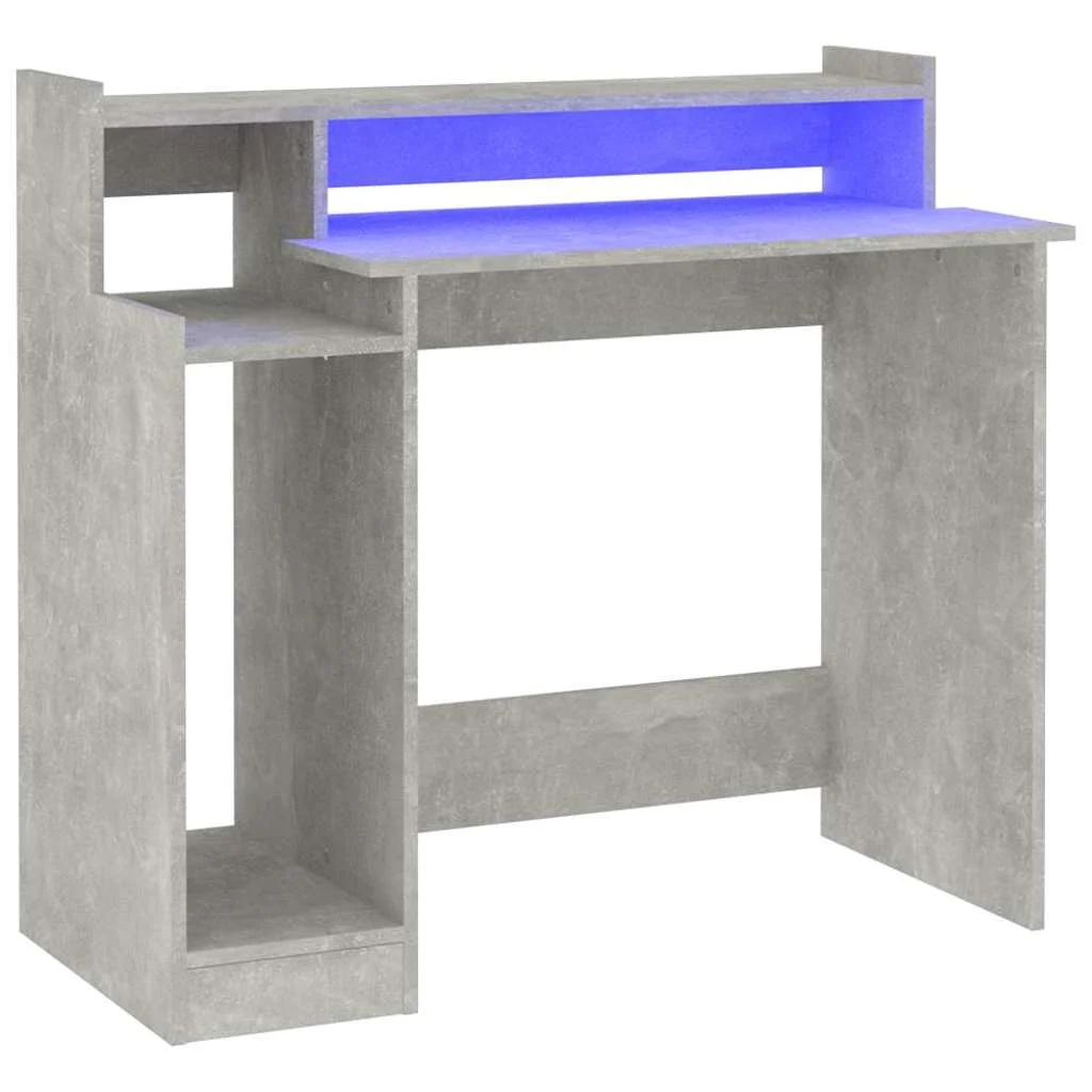 Bureau et lumières LED 97 x 45 x 90 cm gris béton bois d'ingénierie – vue de côté