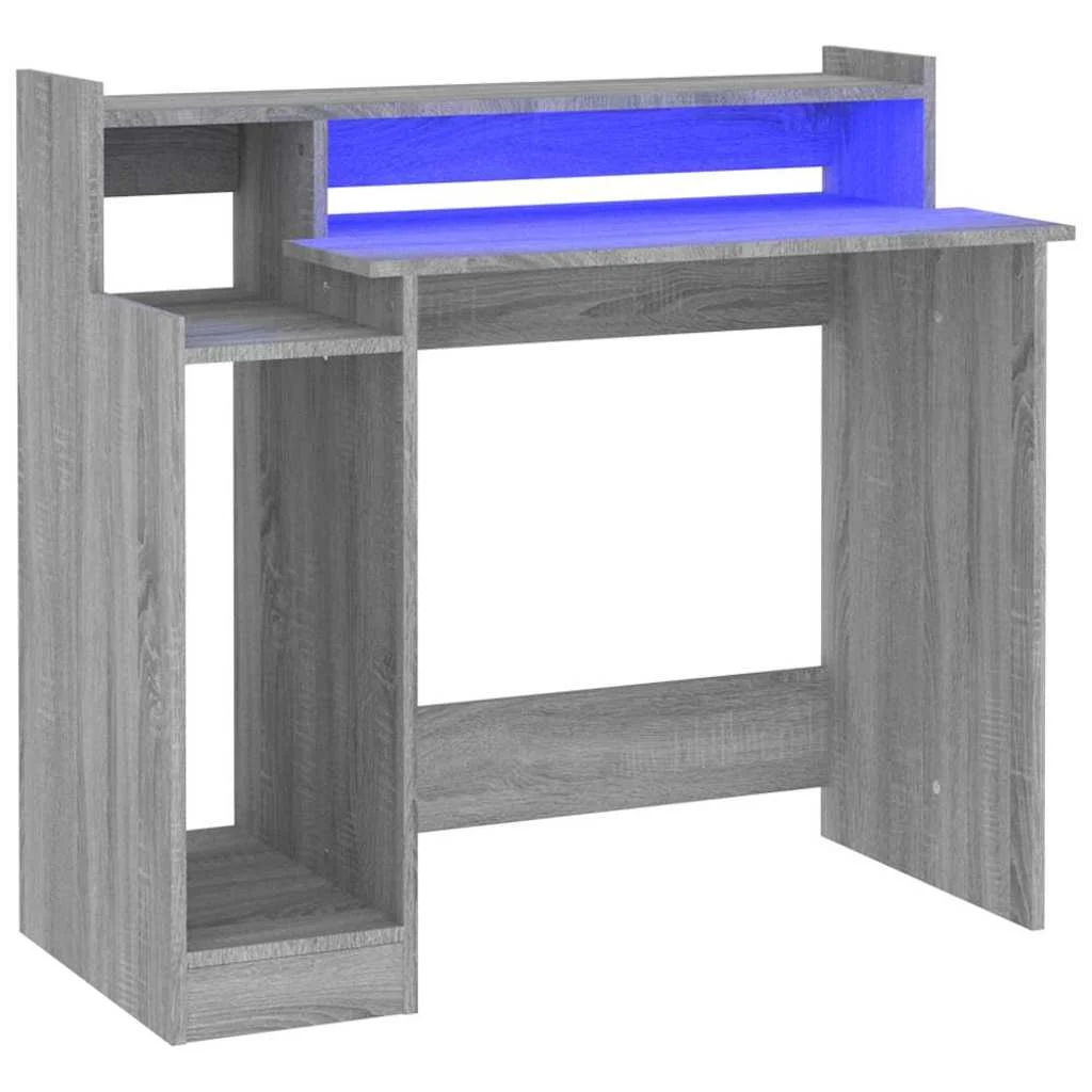 Bureau et lumières LED 97 x 45 x 90 cm sonoma gris bois d'ingénierie – vue de côté