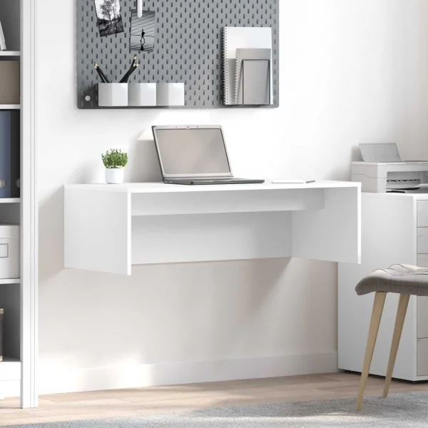 Bureau mural 100 x 45 x 30 cm blanc bois d'ingénierie – vue d’ensemble