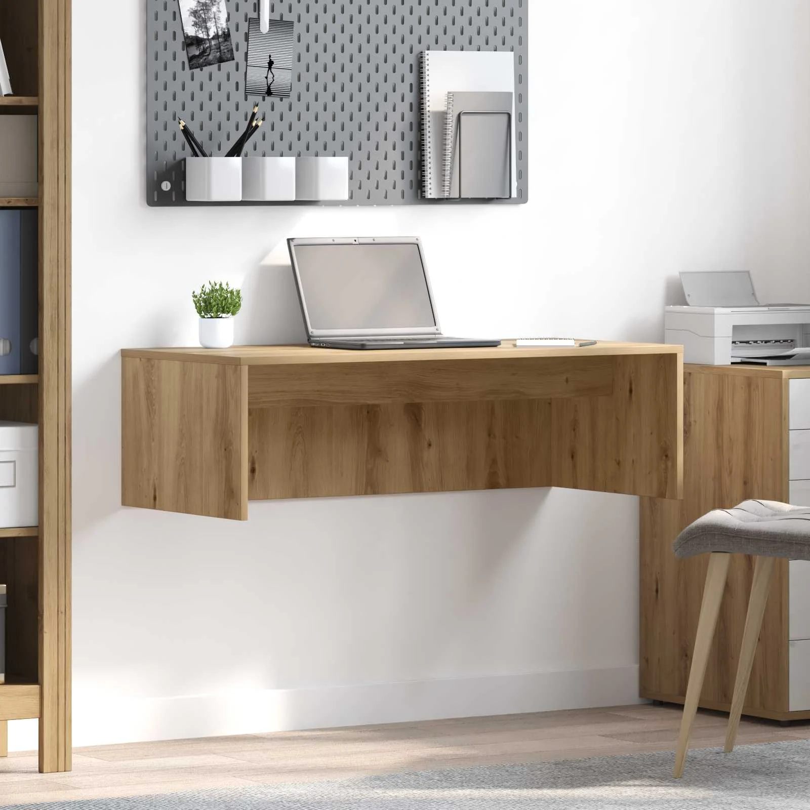 Bureau mural 100 x 45 x 30 cm chêne artisanal bois d'ingénierie – vue d’ensemble