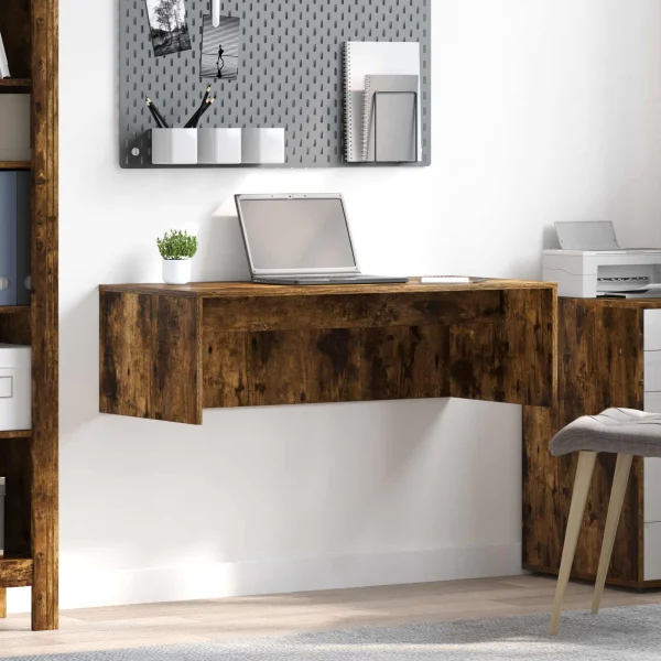 Bureau mural 100 x 45 x 30 cm chêne fumé bois d'ingénierie – vue d’ensemble