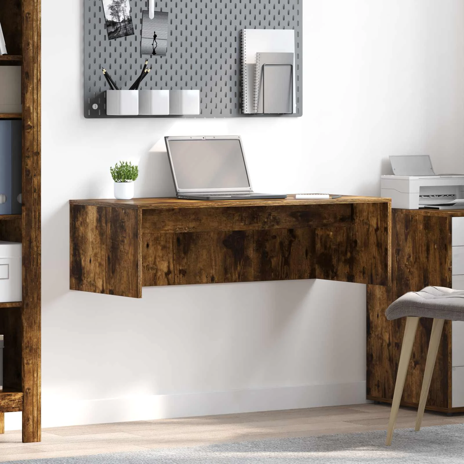 Bureau mural 100 x 45 x 30 cm chêne fumé bois d'ingénierie – vue d’ensemble