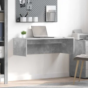 Bureau mural 100 x 45 x 30 cm gris béton bois d'ingénierie – vue d’ensemble