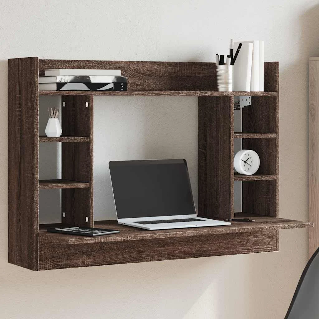 Bureau mural 105 x 48 x 75 cm chêne marron bois d'ingénierie – vue d’ensemble