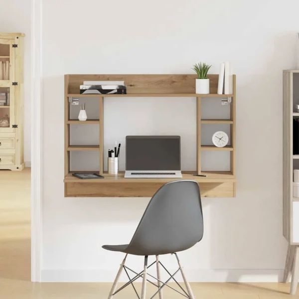 Bureau mural 105 x 48 x 75 cm chêne noir bois d'ingénierie – vue d’ensemble