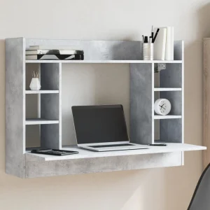 Bureau mural 105 x 48 x 75 cm gris béton bois d'ingénierie – vue d’ensemble