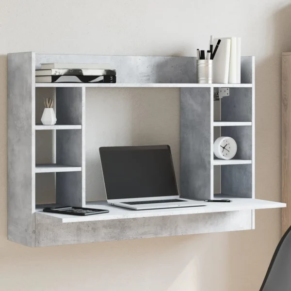 Bureau mural 105 x 48 x 75 cm gris béton bois d'ingénierie – vue d’ensemble