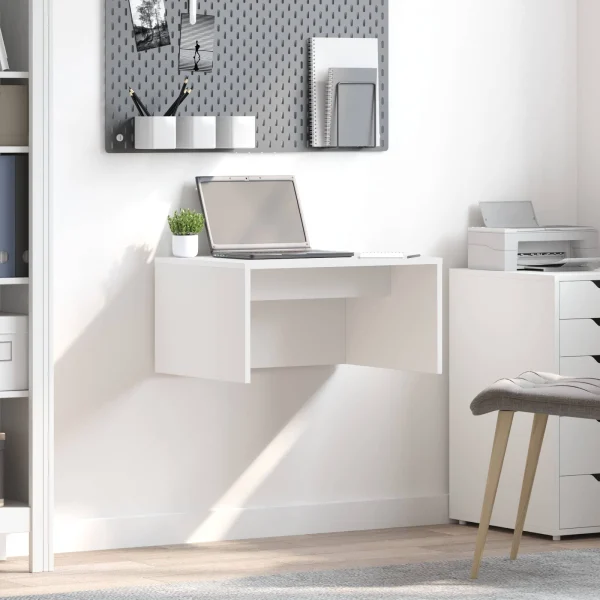 Bureau mural 60 x 45 x 30 cm blanc bois d'ingénierie – vue d’ensemble