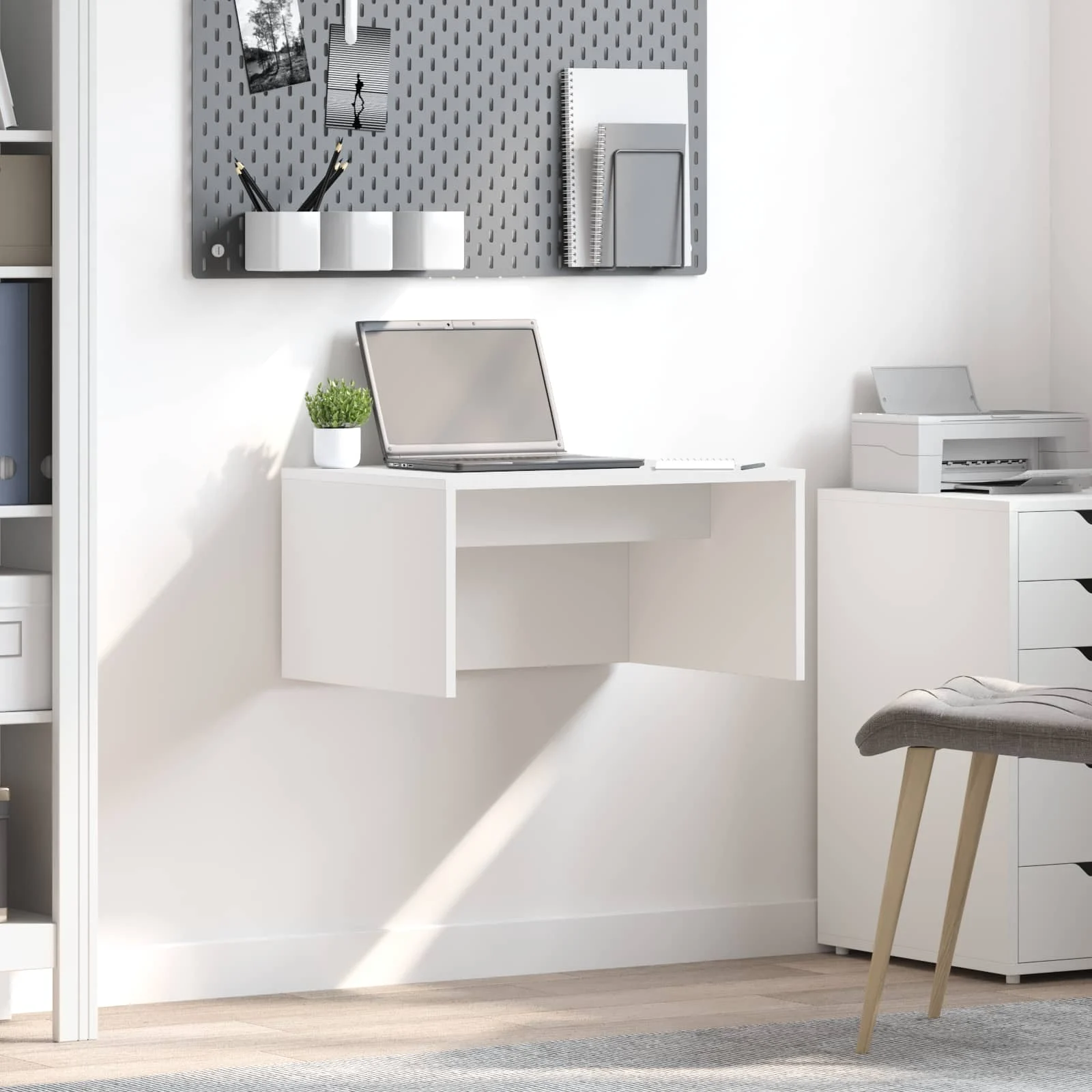 Bureau mural 60 x 45 x 30 cm blanc bois d'ingénierie – vue d’ensemble