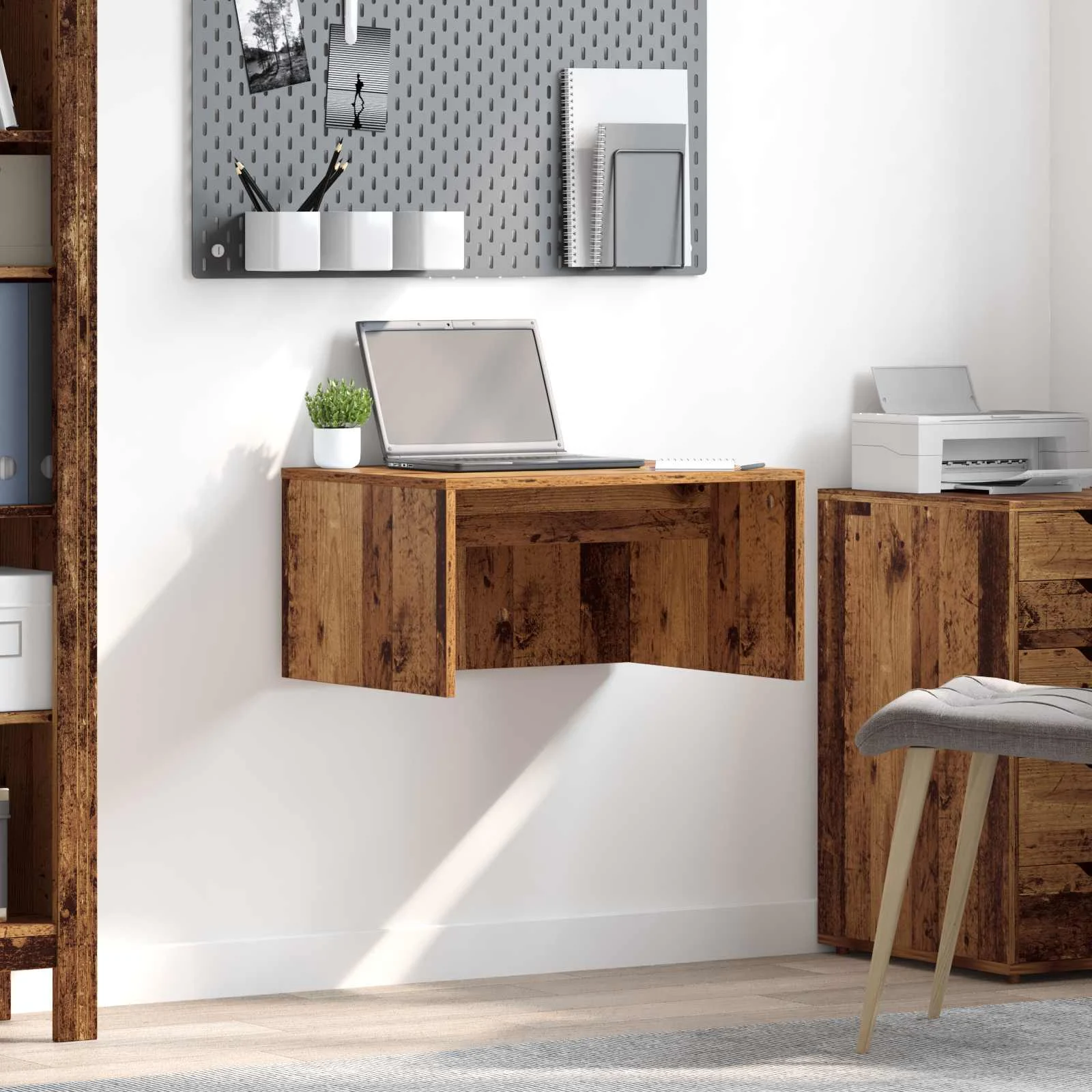Bureau mural 60 x 45 x 30 cm bois ancien bois d'ingénierie – vue d’ensemble