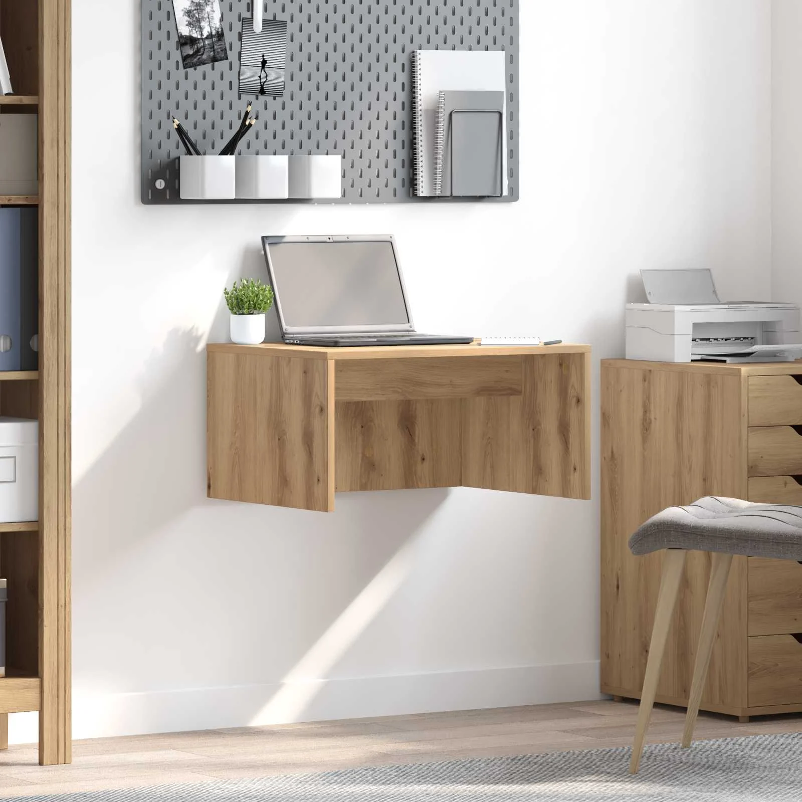 Bureau mural 60 x 45 x 30 cm chêne artisanal bois d'ingénierie – vue d’ensemble