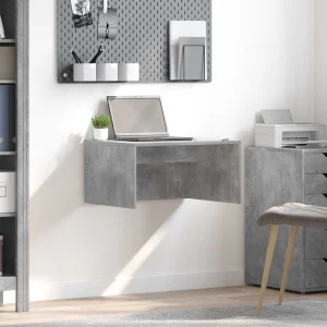 Bureau mural 60 x 45 x 30 cm gris béton bois d'ingénierie – vue d’ensemble