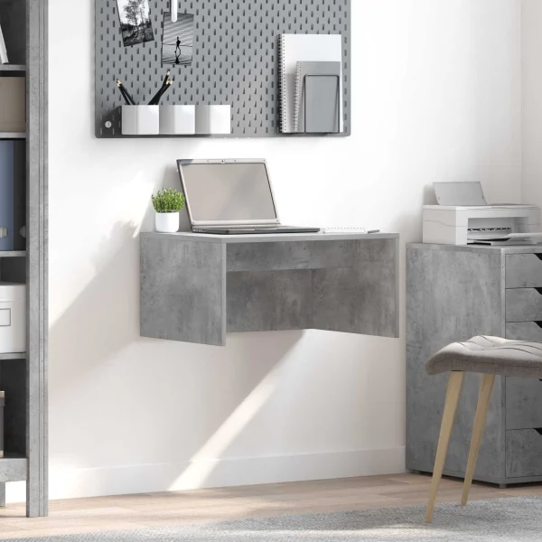 Bureau mural 60 x 45 x 30 cm gris béton bois d'ingénierie – vue d’ensemble