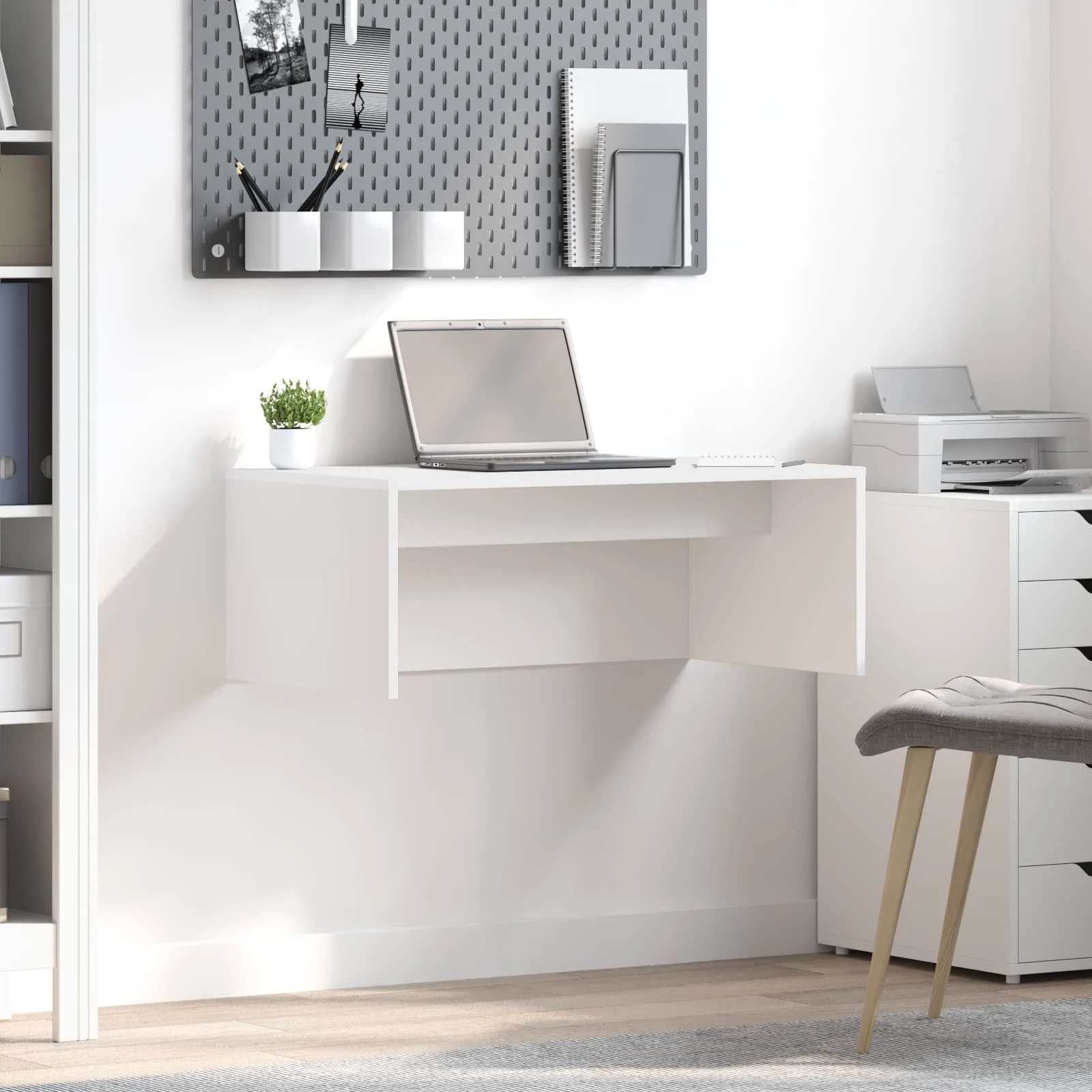 Bureau mural 80 x 45 x 30 cm blanc bois d'ingénierie – vue d’ensemble