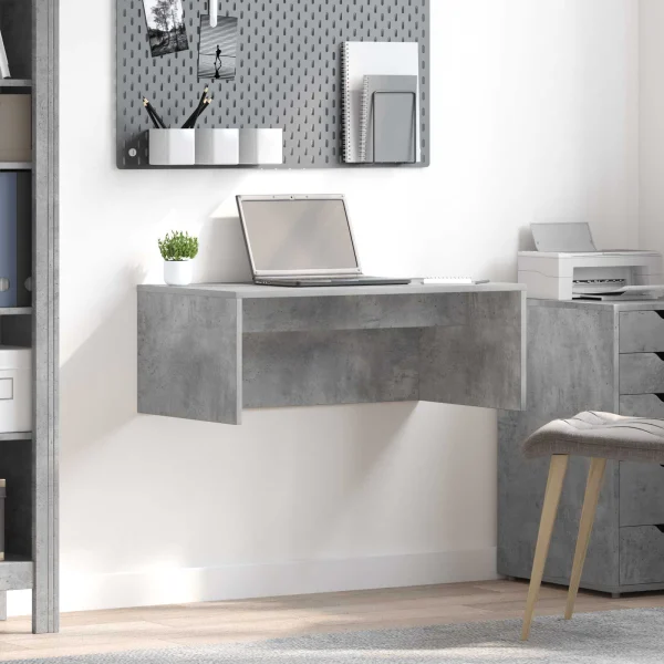 Bureau mural 80 x 45 x 30 cm gris béton bois d'ingénierie – vue d’ensemble