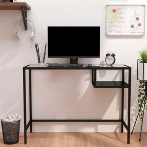Bureau d'ordinateur 100 x 36 x 74 cm noir verre – vue d’ensemble