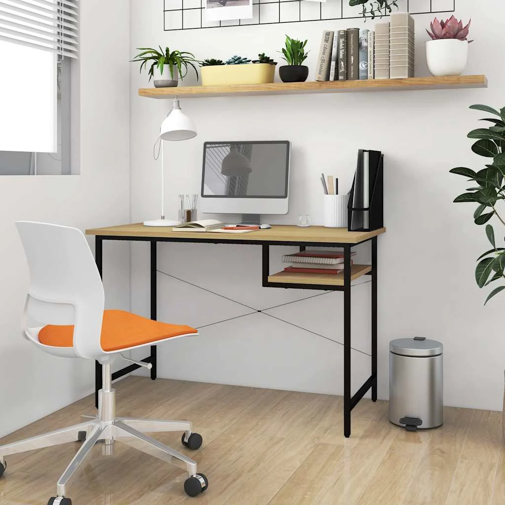 Bureau d'ordinateur 105 x 55 x 72 cm noir et chêne clair mdf – vue d’ensemble