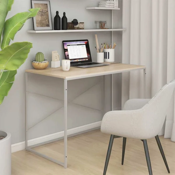 Bureau d'ordinateur 110 x 60 x 70 cm blanc et chêne bois d'ingénierie – vue d’ensemble
