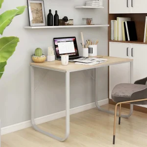 Bureau d'ordinateur 110 x 60 x 73 cm blanc et chêne aggloméré – modèle 2 – vue d’ensemble