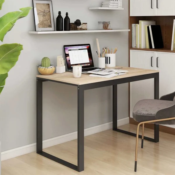 Bureau d'ordinateur 110 x 60 x 73 cm noir et chêne aggloméré – vue d’ensemble