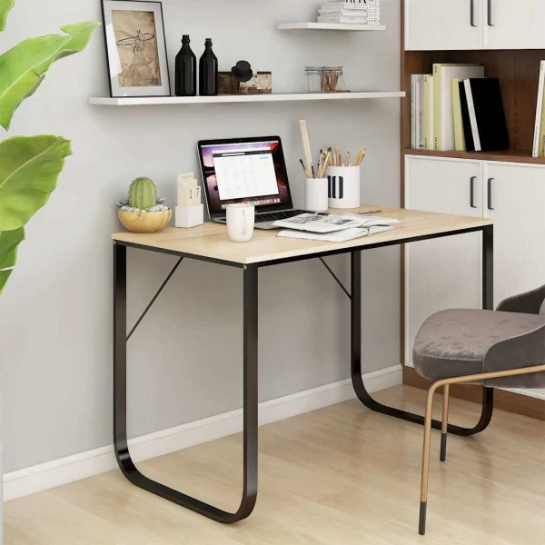Bureau d'ordinateur 110 x 60 x 73 cm noir et chêne aggloméré – modèle 2 – vue d’ensemble