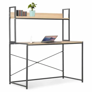 Bureau d'ordinateur 120 x 60 x 138 cm noir et chêne aggloméré – vue d’ensemble