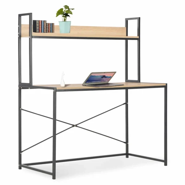 Bureau d'ordinateur 120 x 60 x 138 cm noir et chêne aggloméré – vue d’ensemble