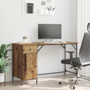 Bureau d'ordinateur 131 x 48 x 75 cm bois ancien bois d'ingénierie – vue d’ensemble