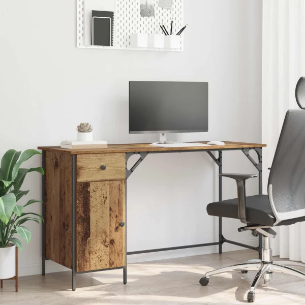 Bureau d'ordinateur 131 x 48 x 75 cm bois ancien bois d'ingénierie – vue d’ensemble