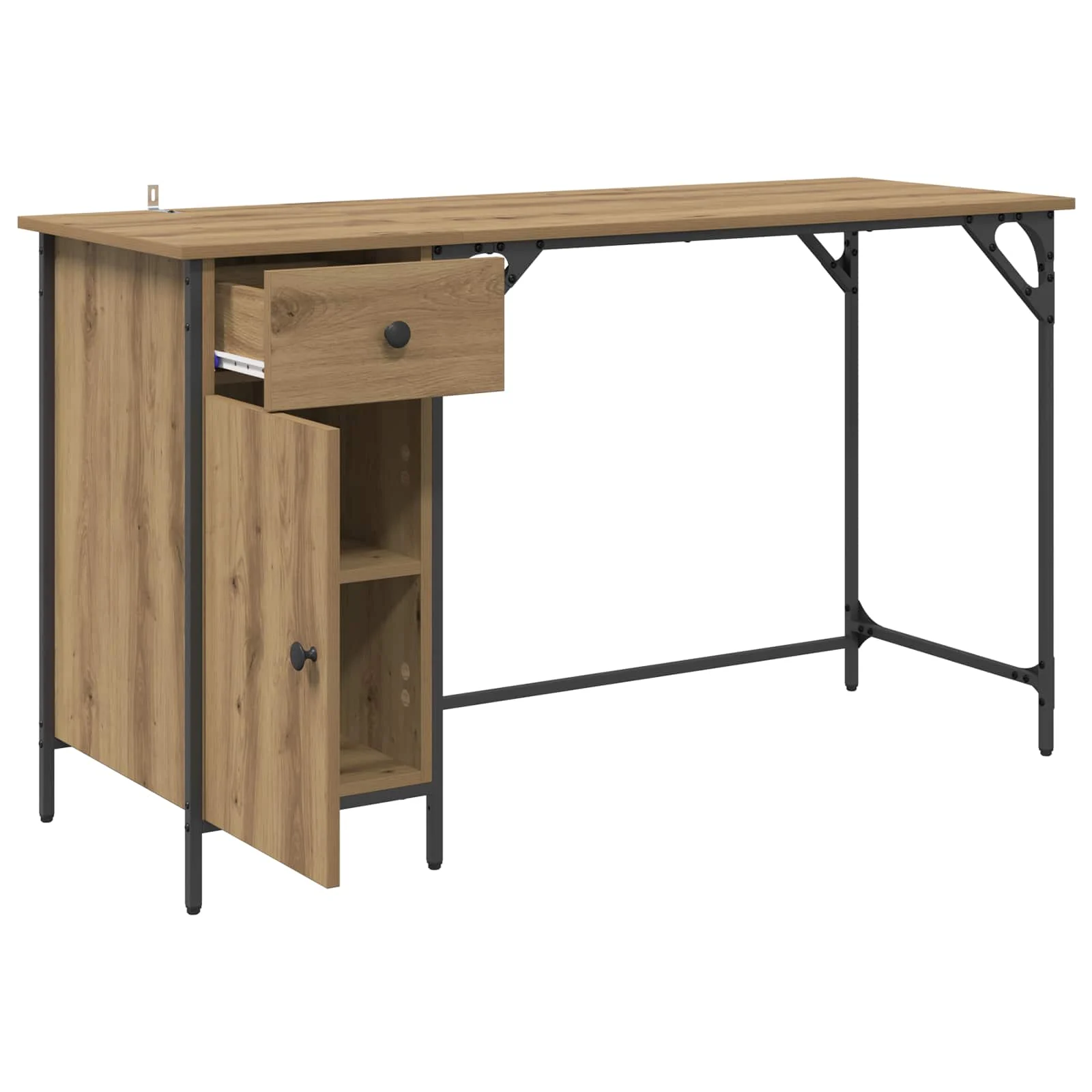 Bureau d'ordinateur 131 x 48 x 75 cm chêne artisanal bois d'ingénierie – vue de dessus