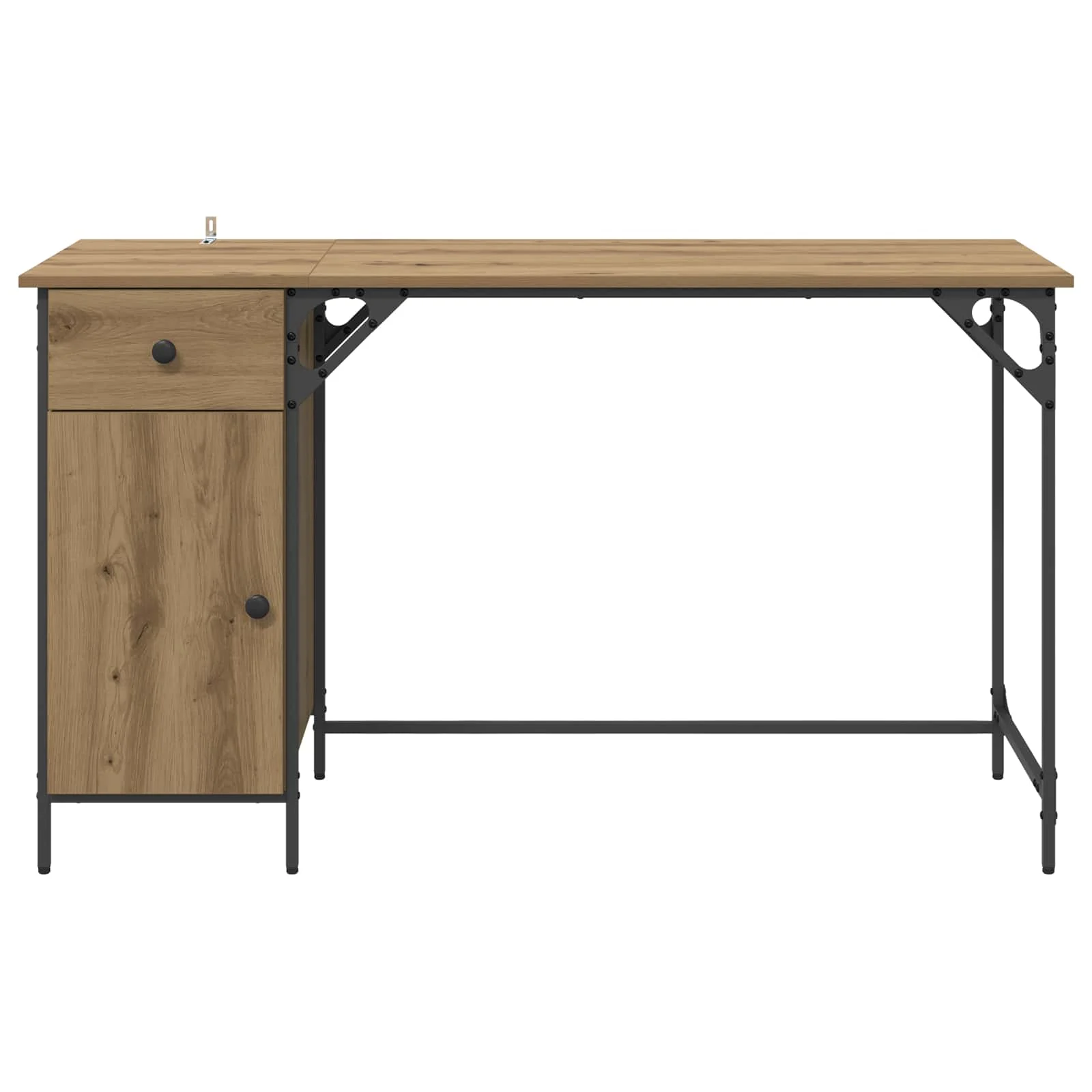 Bureau d'ordinateur 131 x 48 x 75 cm chêne artisanal bois d'ingénierie – vue de dos