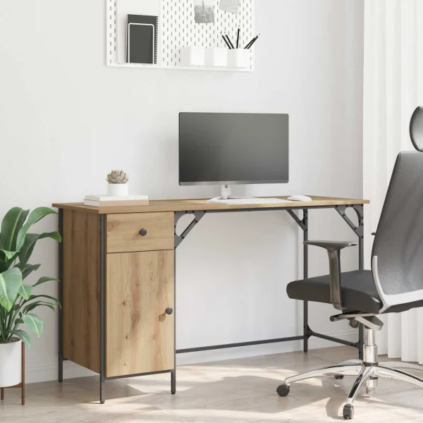 Bureau d'ordinateur 131 x 48 x 75 cm chêne artisanal bois d'ingénierie – vue d’ensemble